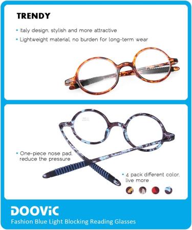 DOOViC Round Blue Light Blocking Reading Glasses for Men & Women +2.5 Strength - Lightweight Flexible Design - 4 Color Options - Buy Online on GoSupps.com