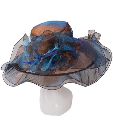 Women's Brown Organza Sun Visor Cap with Flowers - Church Derby Party Hat - Buy Online on GoSupps.com