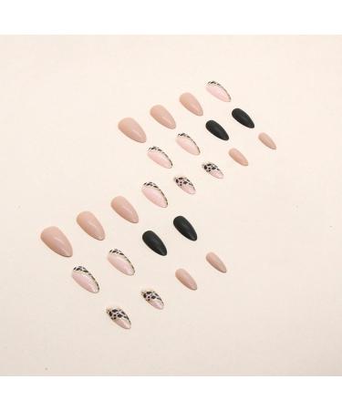 Shop Justotry 24-Piece Leopard Stiletto & Black French Press-On Nails | Glitter Almond Art | Medium Acrylic Fingernails for Women - Buy Online on GoSupps.com