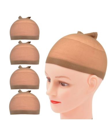 4 pieces of wig caps stretch nylon wig stocking cap for women men children (nylon wig cap light brown) nylon tig cap light brown