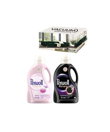 Perwoll Renew Laundry Detergent Combo Set. INCLUDES 1 X Perwoll Wool & Delicates Detergent 21 wash Loads 1 X Perwoll Renew & Repair for Black and Darks 24 wash Loads.