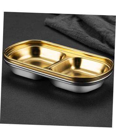 LIFKOME 6 Pcs Seasoning Dish Appetizer Dessert Plate Two Compartment Food Container Sauce Bowl Kitchen Dish Tool Chip and Dip Gold Cups Vinegar Dish Japanese and Korean 304 Stainless Steel 20x8cmx2pcs Goldenx2pcs - Buy Online on GoSupps.com