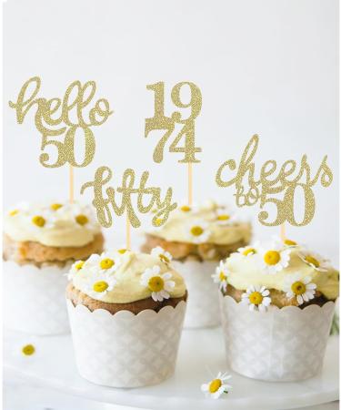 24 Pcs Glitter 50th Birthday Cupcake Toppers for Celebrating Fifty Years Old Birthday Party Decorations (Gold) - Buy Online on GoSupps.com