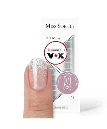 Original Miss Sophie Nail Foils Diamond Dust I 24 Ultra-D nne Nail polish stripes with color gradient glitter silver I for finger & toenails I sticks to natural and painted acrylic gel & shellac nails Diamond Dust 24