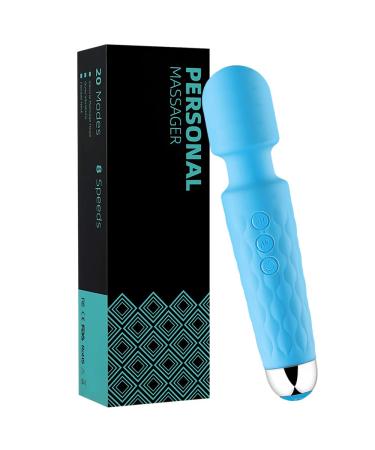 Personal Wand Massager Handheld Cordless Waterproof USB Rechargeable Massage 20 Vibration Patterns 8 Speed Full Body Massage Light Blue