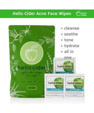Organic Apple Cider Vinegar Acne Face Wipes | Tea Tree Rose Chamomile Witch Hazel | 25ct for All Skin Types | USA Hello Cider - Buy Online on GoSupps.com