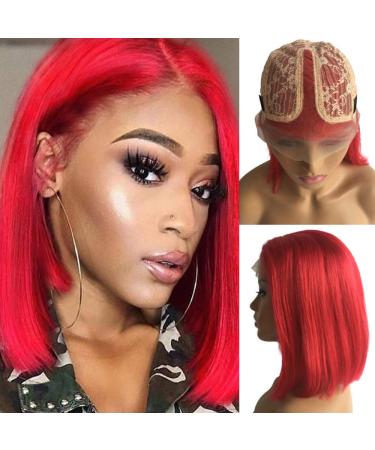 Red Bob Wig - 10 Inch Brazilian Human Hair Lace Front, Silky Straight, Pre-Plucked, 150% Density - Buy Online on GoSupps.com