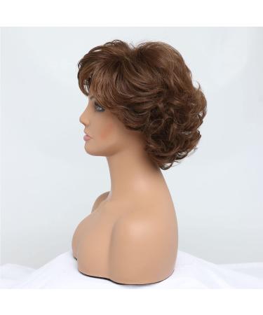 BESTUNG Dark Brown Curly Wavy Ladies Wig with Bangs for Middle-Aged Women - Premium Synthetic Fashion Hair Wig for Women (Dark Brown) - Buy Online on GoSupps.com