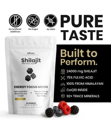Performance Shilajit Gummies with CoQ10 and Ashwagandha Pure 7-in-1 Formula with 75% Fulvic Acid & 92+ Minerals For Men & Women Energy Focus & Stress Support 60 Sugar-Free Himalayan Gummies - Buy Online on GoSupps.com