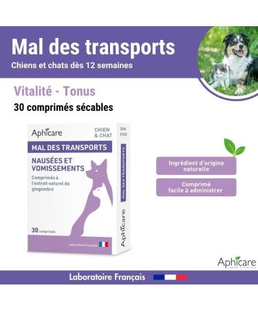 Aphicare - Motion Sickness - Food Supplement for Dogs and Cats - 30 tablets - Natural Ginger Extract - Made in France - Buy Online on GoSupps.com