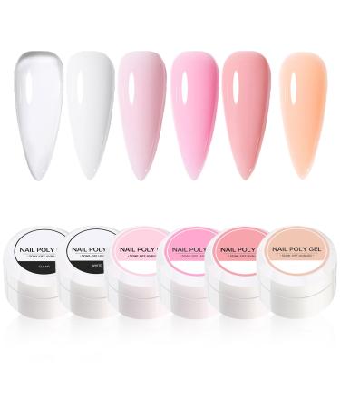 Nail Builder Gel Set Gel Nail Polish Kit 6 Color Hard Gel Builder Nail Extension Gel Clear White Pink Nude Poly Gel Nail Set for Nail Thicken & Strengthen Nail Art DIY for Women
