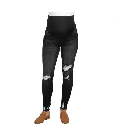 Spritumn-Home Maternity Jeans for Women UK Pregnant Women Jeans Fashion Solid Blue Maternity Trousers Skinny Slim Fit Ripped Jeans Pregnant Over The Bump Vintage Stretch Denim Leggings L Black