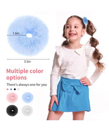 Fuzzy Faux Fur Scrunchies Set - 4 Pieces | Pom Pom Hair Accessories for Women & Girls | Elastic Ponytail Holders in 4 Colors - Buy Online on GoSupps.com