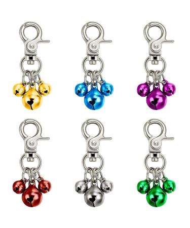 6 pieces pet bells for collars Loud dog bubbles Key rings Dog curls collar charm dog triple bell trailer for dogs (green red blue purple silver gold)