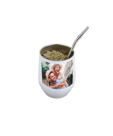 Made in Gift White Glass Kit for Argentine Mate 360 ml Personalised with Photo on Stainless Steel Double Wall Thermal with Bulb as Original Gift