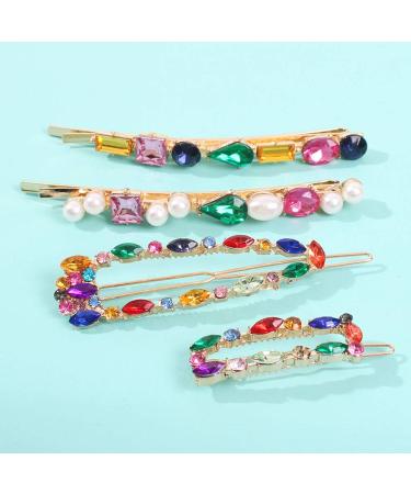 Lurrose 4pcs Colorful Crystal Hair Clips Set | Beautiful Rhinestone Beads Geometric Hairpins for Women - International Shipping Available - Buy Online on GoSupps.com