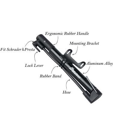 Malker Bike Pump - Presta & Schrader Valve Compatibility | Portable Aluminum Alloy Floor Pump with Bonus Tire Levers & Patch Kit - Black - Buy Online on GoSupps.com