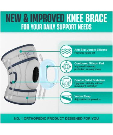 Modvel ELITE Knee Brace with Side Stabilizers Maximum Pain Support & Fast Recovery for Men & Women - Ideal for Running Workout Arthritis - Sizes L-XL - Grey/Blue - Buy Online on GoSupps.com