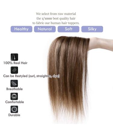Elailite Real Hair Topper Clip-In Extensions - 45cm Silk Base 130% Dense Remy Hair #4/27 Medium Brown & Dark Blonde - Buy Online on GoSupps.com
