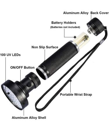 UV Flashlight 100 LEDs UV Light Torch Lamp 395nm Ultraviolet Blacklight with Protective Gogggles for Pet Dog Cat Stains Inspection Currency Bed Bug Detector for Dog/Cat Scorpions Hunting - Buy Online on GoSupps.com
