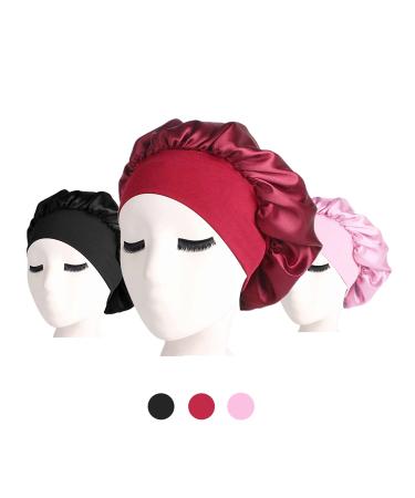 Satin Bonnet, Elastic Wide Band Sleeping Caps for black women, Satin Hair Bonnet for Sleeping, Hair Bonnets for Curly Hair, Hat Night Sleeping,Gift for Birthday, Christmas, Thanksgiving, Valentine’s Day