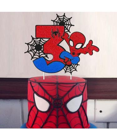 Spider Superhero 3rd Birthday Cake Topper for Boys Girls - Large Size Double Sided Glitter Spider Cake Topper - Buy Online on GoSupps.com