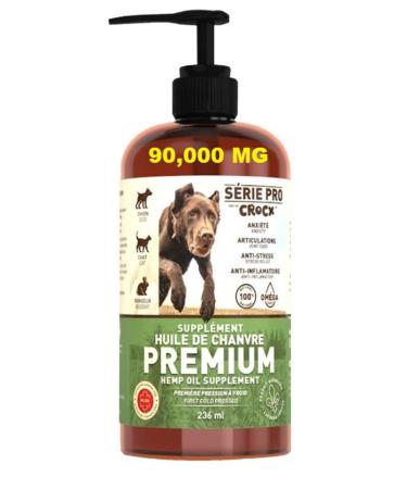 Crocx Hemp Oil S rie Pro for Dogs and Cats (236 ml) Natural 90000MG 100% Pure Hemp Oil. THC & CBD Free Supplement Helps Relieve Joint & Hip | Anxiety Support | Prevents Hair Loss | No CBD