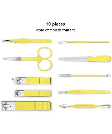 10pcs Professional Manicure Pedicure Set - Stainless Steel Nail Clippers Kit for Travel (Yellow) - Buy Online on GoSupps.com