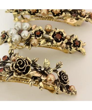 3PCS Retro Rhinestone Flower Hair Barrettes - Elegant Vintage Clips for Women | Stylish Hair Accessories - Buy Online on GoSupps.com