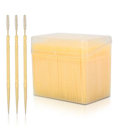 1100 pieces of plastic toothpick round double-headed toothpick round tooth cleaning silk dental floss tooth pencil interdental brushes party toothpick with storage box for oral care (yellow)