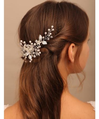 BERYUAN Women Wedding Rose Gold Leaves Flower Rhinestone Pearls Hair Comb Wedding Hair Comb Flower Leaves Pearl Bridal Headband Rose Gold Bridal Hair Accessories for Wedding Women Girls (rose gold) - Buy Online on GoSupps.com