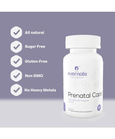 Evernate Prenatal Caps - Organic Vitamins for Women | Vitamins C D3 E B-Vitamins, Folate, Calcium, Iodine, Zinc & Iron | Non-GMO Gluten Free | 60 Capsules - Buy Online on GoSupps.com