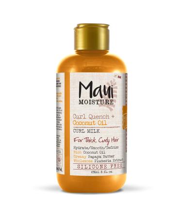 Maui Moisture Curl Quench + Coconut Oil Anti-Frizz Curl-Defining Hair Milk to Hydrate and Detangle Tight Curly Hair, Softening Leave-In Treatment, Vegan, Silicone & Paraben-Free, 8 fl oz
