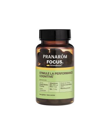 Pranar m - Aromaboost Focus - Food Supplement- Improves Memory and Concentration - Ginkgo - Ginseng - Vitamins B9 B12 - Lavender Leaf Sage Essential Oil - 60 Capsules