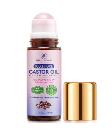 Castor Oil Roll On for Face: Castor Oil with Rose Quartz Roller for Massage - Deep Hydration Skin Moisturizer - Birthday Valentine Gifts for Women 35-65 (1.7 FL. OZ.) 1.7 Fl Oz (Pack of 1)