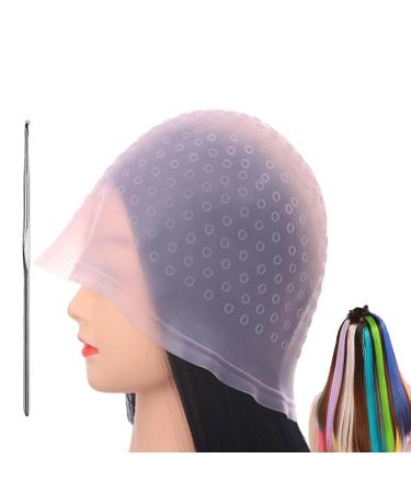 Trendyfave Highlighting Cap Pre-punched with Holes Silicone Highlighting Cap and Hook Kit Reusable Hair Coloring Dye Cap For Salon Hair Color Hairdressing Kit At Home DIY Hair Highlighting Kit Pink