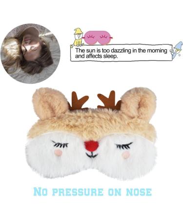 Ulife Mall 3D Christmas Reindeer Sleep Mask - Funny Plush Eye Mask for Kids & Adults - Fluffy Cartoon Design for Parties & Travel - Beige & White - Buy Online on GoSupps.com