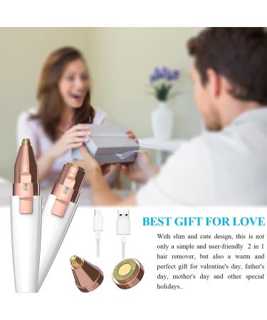 USB Rechargeable Facial Hair Removal for Women - 2 in 1 Eyebrow Trimmer & Painless Hair Remover with Light for Eyebrow, Nose, Lips, Face, Body - Buy Online on GoSupps.com
