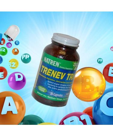 Biotherapy Natren Trenev Trio Probiotic Capsule - Three-in-One Dairy-Free Dietary Supplement - for Healthy Intestinal Flora Aid Digestion & Absorption - 30 Capsules Each with 30 Billion CFU - Buy Online on GoSupps.com