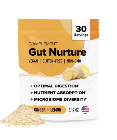 Complement Gut Nurture Prebiotic + Postbiotic Superfood Powder for Leaky Gut Repair Probiotics for Digestive Health - Ginger Root - 30 Servings