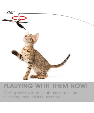 cobee Cat Wand Toys Interactive Cat Toys with 2 Feather Refills Cat Feather Propeller Wand Toy with Bell Cat Feather Toys Replacement Refills Indoor Cat String Toy for Kitten Training(Piebald) - Buy Online on GoSupps.com