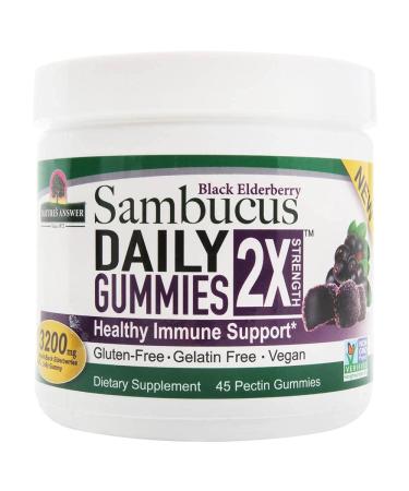 Nature's Answer Black Elderberry Sambucus Daily Gummies 2X Strength 3200 mg 45 Pectin Gummies