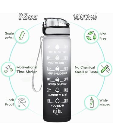 Enerbone 32oz Leakproof BPA-Free Water Bottle with Motivational Times & Straw - Gray-Black - Buy Online on GoSupps.com