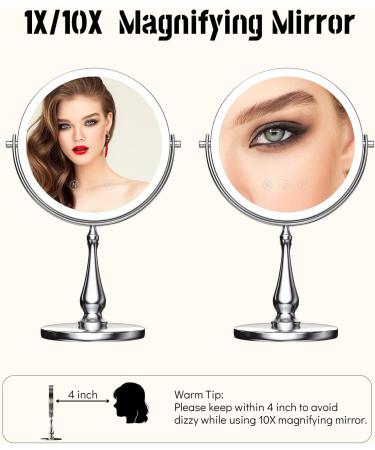 WIZCHARK 9 Large Lighted Makeup Mirror with 1X/10X Magnification and 60 LED Lights - 360 Rotation Double Sided Vanity Mirror in Silver - 9 Inch - Buy Online on GoSupps.com
