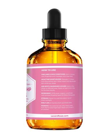 Leven Rose Rosehip Seed Oil - 100% Pure Organic Unrefined Cold Pressed Anti Aging Moisturizer - 4 Fl. Oz - Buy Online on GoSupps.com