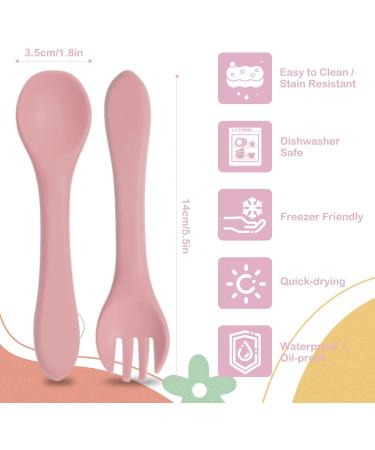 Silicone Baby Spoons and Forks Set | BPA Free | Training Feeding Utensils for Kids, Toddlers, Infants (Pink) - Buy Online on GoSupps.com