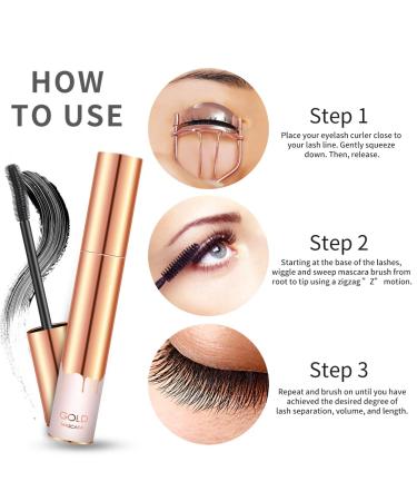Silicone Eyelash Curler & 4D Silk Fiber Lash Mascara Set | Waterproof Long-Lasting Natural Thickening | Refill Pads & Satin Pouch Included - Gold - Buy Online on GoSupps.com