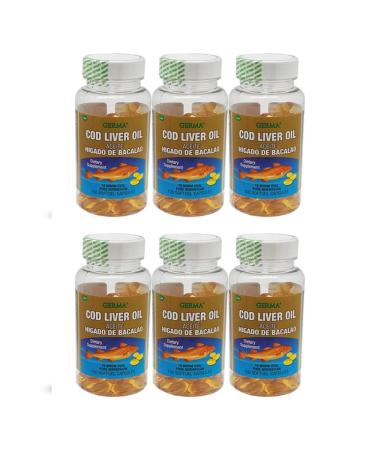 Germa Cod Liver Oil Natural Dietary Supplement. 100 Capsules. Pack of 6