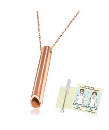 Natural Healing Necklace for Women and Men Stress Relief Necklace with Stainless Steel Breathing Pendant for Meditation Anxiety Relief Relaxation and Exercise (Rose Gold)