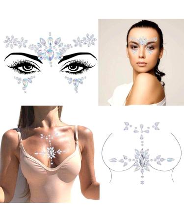 Blindery Rhinestone Face Gems Mermaid Cross Chest Gem Crystal Eyes Face Stickers Jewels Body Rave Festival Party Face Jewelry for Women and Girls 2PCS